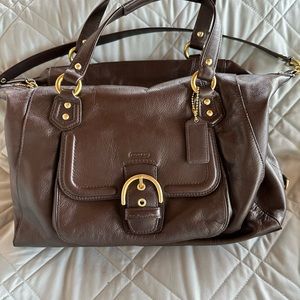 Dark Brown Coach Campbell Smooth Leather Satchel w Gold Hardware